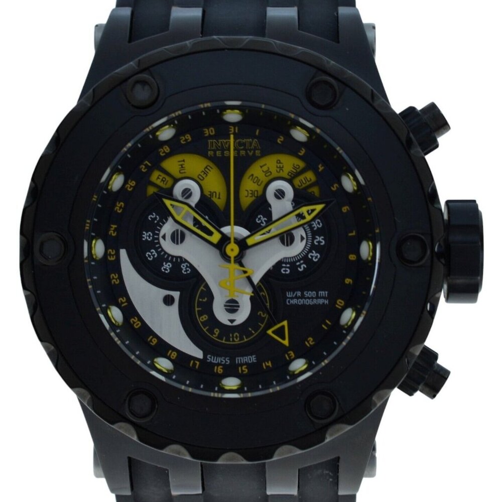 Men's 52mm Invicta Reserve Subaqua Trippel Calendar Black Dial Watch Ref: 18541!